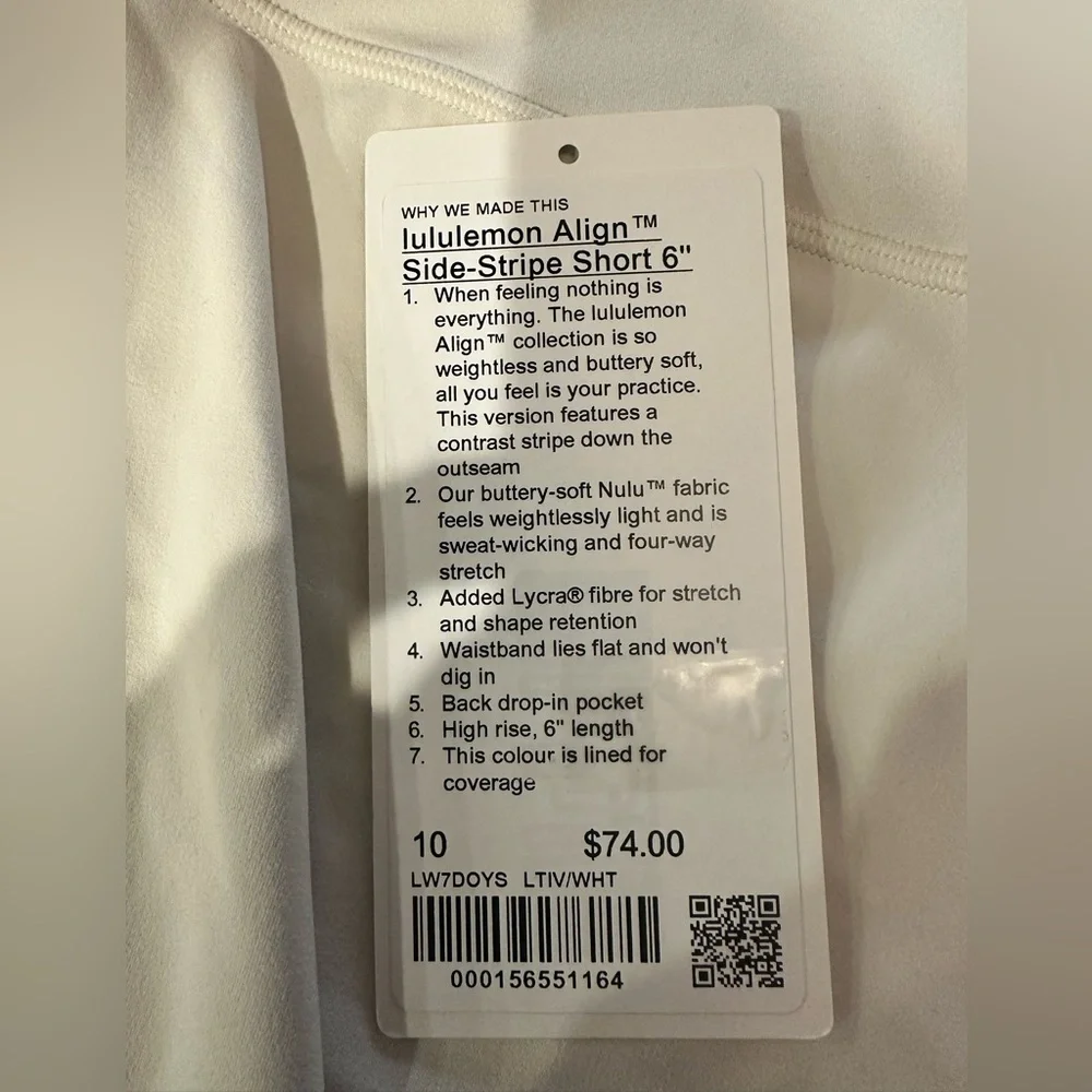 Lululemon🍋Align Side Stripe Light Ivory High-Rise Shorts 6” Size 10 NWT - Picture 9 of 9
